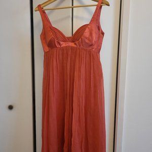 Maggie London Coral pink Silk Chiffon midi dress